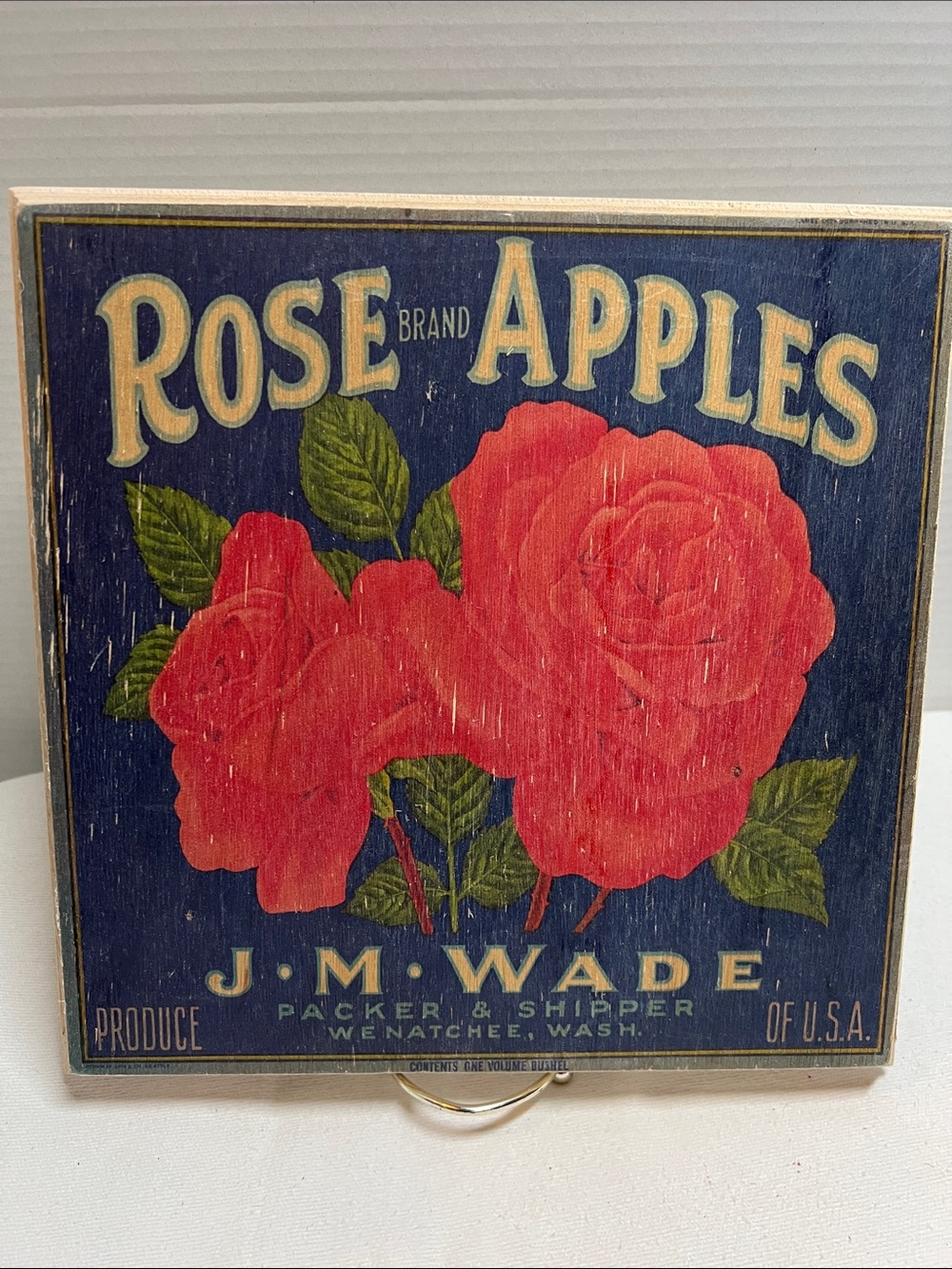 Rose Brand Apples Vintage Floral Crate Label Wall Art - Navy & Red